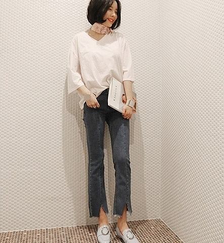 レディース　トップス　ゆったり　Tシャツ　カットソー　Vネック　7分袖　無地　ゆるT　シンプル　カジュアル　フリーサイズ　大人可愛い　フェミニン　オフィス　デート　お出かけ　デイリー　普段着　ホワイト　送料無料