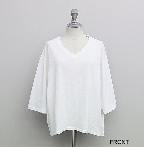 レディース　トップス　ゆったり　Tシャツ　カットソー　Vネック　7分袖　無地　ゆるT　シンプル　カジュアル　フリーサイズ　大人可愛い　フェミニン　オフィス　デート　お出かけ　デイリー　普段着　ホワイト　送料無料