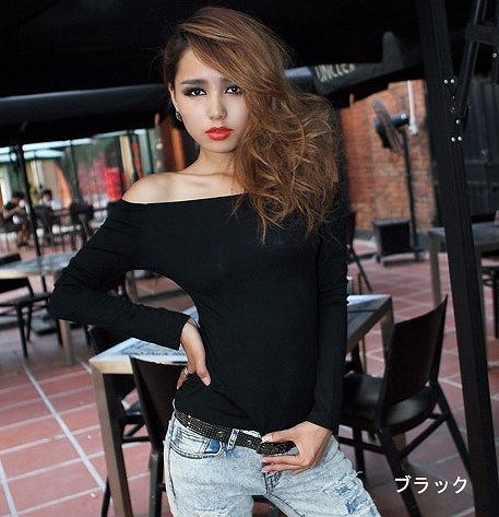レディース　トップス　オフショルダー　カットソー　Tシャツ　無地　長袖　シンプル　セクシー　カジュアル　大きいサイズ　大人可愛い　フェミニン　オフィス　デート　お出かけ　デイリー　普段着　ブラック　ホワイト　送料無料