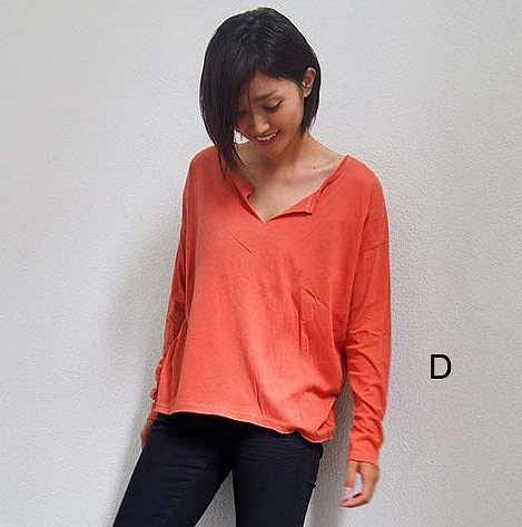 レディース　トップス　スリットネック　Tシャツ　カットソー　無地　長袖　シンプル　カジュアル　フリーサイズ　大人可愛い　デート　お出かけ　デイリー　普段着　ホワイト　グレー　ブルー　オレンジ　ブラック　送料無料