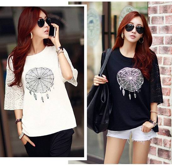 レディース　トップス　ゆったり　Tシャツ　カットソー　プリント　ラウンドネック　7分袖　シンプル　カジュアル　大きいサイズ　大人可愛い　デート　お出かけ　デイリー　普段着　ブラック　ホワイト　送料無料