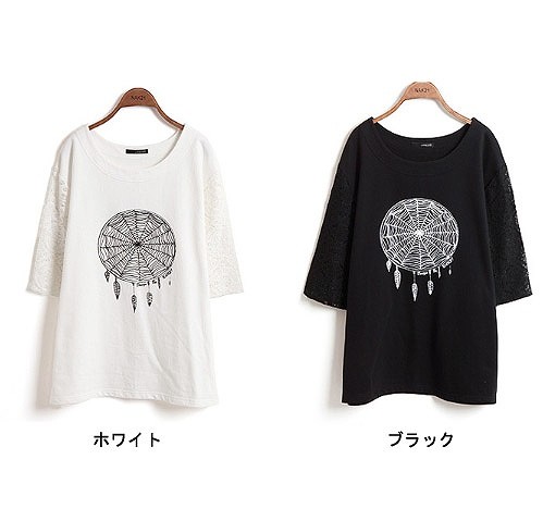 レディース　トップス　ゆったり　Tシャツ　カットソー　プリント　ラウンドネック　7分袖　シンプル　カジュアル　大きいサイズ　大人可愛い　デート　お出かけ　デイリー　普段着　ブラック　ホワイト　送料無料