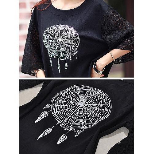 レディース　トップス　ゆったり　Tシャツ　カットソー　プリント　ラウンドネック　7分袖　シンプル　カジュアル　大きいサイズ　大人可愛い　デート　お出かけ　デイリー　普段着　ブラック　ホワイト　送料無料