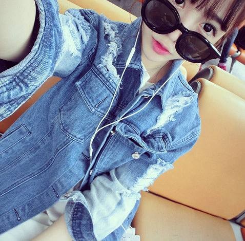 レディース　ライトアウター　デニムジャケット　Gジャン　ジージャン　グラデーション　ダメージ加工　長袖　シンプル　カジュアル　大人可愛い　デート　お出かけ　デイリー　普段着　ブルー　送料無料