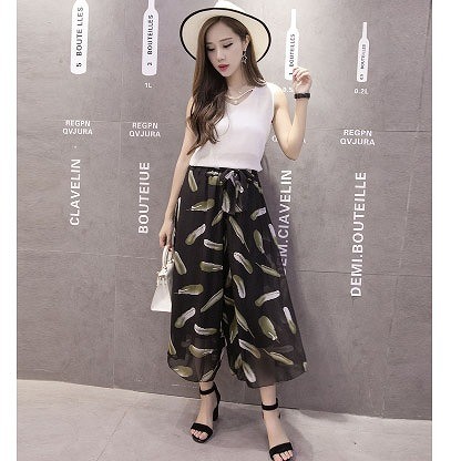 レディース　ガウチョパンツ　ワイドパンツ　スカーチョ　シフォン　ボトムス　花柄　フラワー　ボタニカル柄　大人カジュアル　シンプル　リゾート　普段着　デイリー　お出かけ　旅行　デート　ブラック　ホワイト　グレー　送料無料