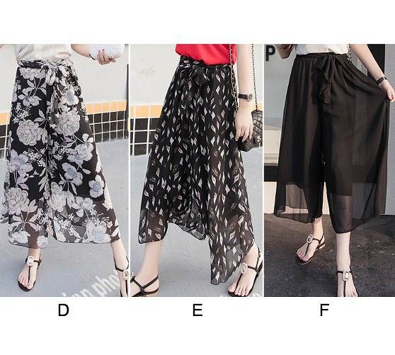 レディース　ガウチョパンツ　ワイドパンツ　スカーチョ　シフォン　ボトムス　花柄　フラワー　ボタニカル柄　大人カジュアル　シンプル　リゾート　普段着　デイリー　お出かけ　旅行　デート　ブラック　ホワイト　グレー　送料無料