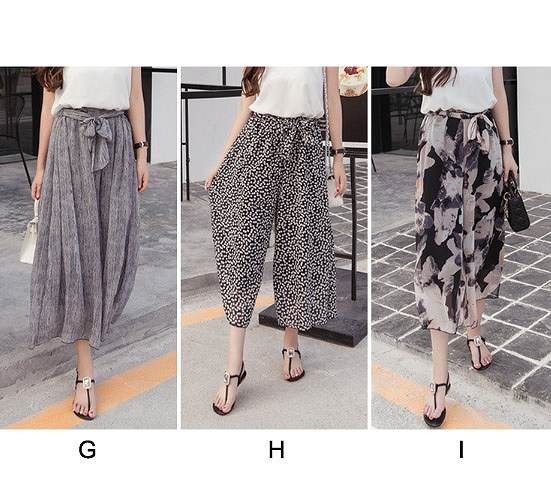 レディース　ガウチョパンツ　ワイドパンツ　スカーチョ　シフォン　ボトムス　花柄　フラワー　ボタニカル柄　大人カジュアル　シンプル　リゾート　普段着　デイリー　お出かけ　旅行　デート　ブラック　ホワイト　グレー　送料無料