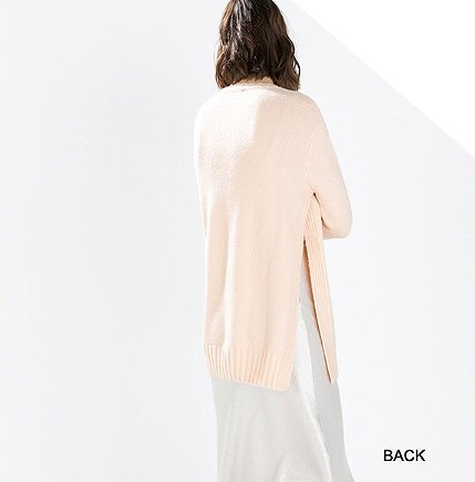 レディース　トップス　サイドスリット　ロング　セーター　カットソー　ニット　ラウンドネック　長袖　無地　秋冬　シンプル　大人カジュアル　きれいめ　普段着　オフィス　仕事　おしゃれ　デート　リゾート　ピンク　ホワイト　グレー　送料無料