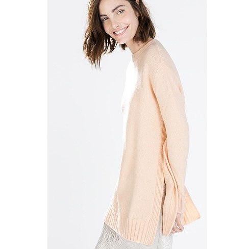 レディース　トップス　サイドスリット　ロング　セーター　カットソー　ニット　ラウンドネック　長袖　無地　秋冬　シンプル　大人カジュアル　きれいめ　普段着　オフィス　仕事　おしゃれ　デート　リゾート　ピンク　ホワイト　グレー　送料無料