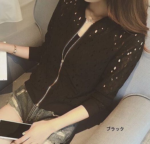 レディース　カーディガン　花柄　レース　フラワー　無地　長袖　春秋冬　シンプル　大きいサイズ　人気　ジップアップ　大人カジュアル　フェミニン　きれいめ　ナチュラル　普段着　おしゃれ　冷房対策　オフィス　仕事　デート　ブラック　ホワイト　送料無料