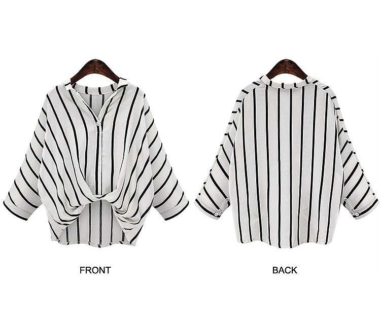 レディース　トップス　シャツ　ブラウス　ストライプ　裾バルーン　シンプル　ふんわり　大きいサイズ　大人カジュアル　長袖　上品　フェミニン　普段着　おしゃれ　デート　リゾート　ホワイト　ブラック　送料無料