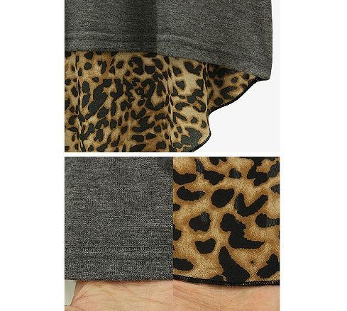 レディース　トップス　ロング　カットソー　ロンT　チュニック　ヒョウ柄　無地　ラウンドネック　長袖　大きいサイズ　ゆったり　大人カジュアル　パンク　ロック　普段着　おしゃれ　デート　リゾート　グレー　ブラック　送料無料