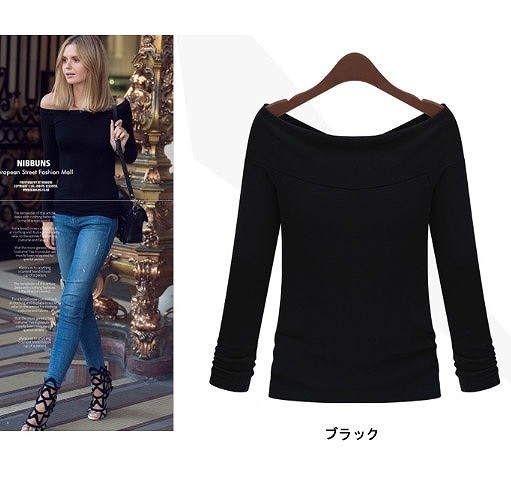 レディース　トップス　Tシャツ　カットソー　オフショルダー　ボートネック　長袖　シンプル　大きいサイズ　ゆったり　大人カジュアル　フェミニン　エレガント　普段着　おしゃれ　デート　リゾート　ブラック　グレー　ホワイト　送料無料