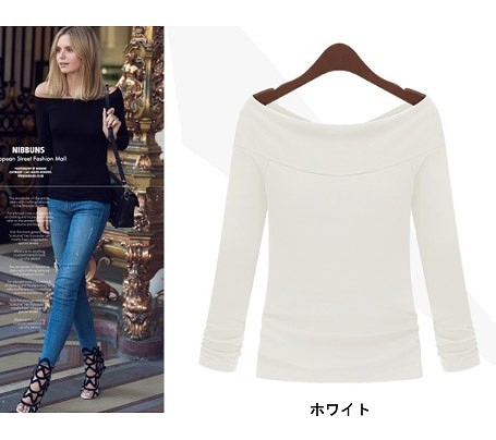 レディース　トップス　Tシャツ　カットソー　オフショルダー　ボートネック　長袖　シンプル　大きいサイズ　ゆったり　大人カジュアル　フェミニン　エレガント　普段着　おしゃれ　デート　リゾート　ブラック　グレー　ホワイト　送料無料