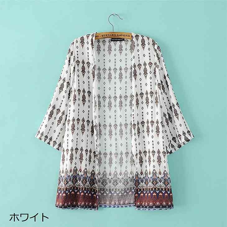 レディース　シャツ　七分袖　ブラウス　カーディガンショール　大人カジュアル　フェミニン　かわいい　人気　普段着　部屋着　お出かけ　デート　ホワイト　送料無料