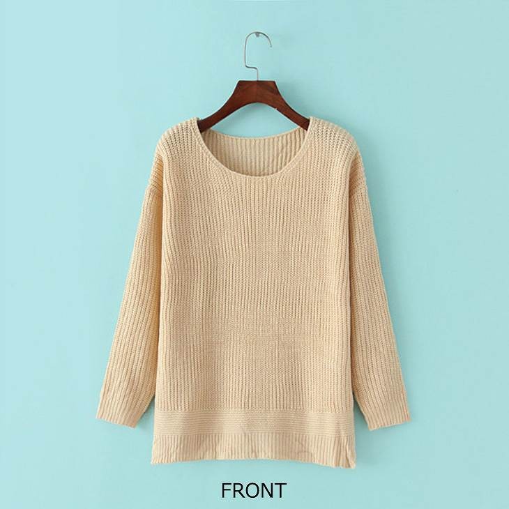 レディース　プルオーバー　ニット　長袖　ラウンドネック　大人カジュアル　フェミニン　かわいい　人気　普段着　部屋着　お出かけ　デート　アプリコット　送料無料