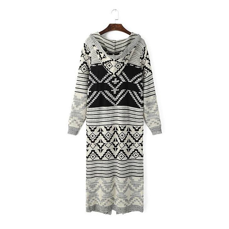 レディース　ニットセーター　長袖　フード付き　ロング丈　大人カジュアル　フェミニン　かわいい　人気　普段着　部屋着　お出かけ　デート　グレー　送料無料