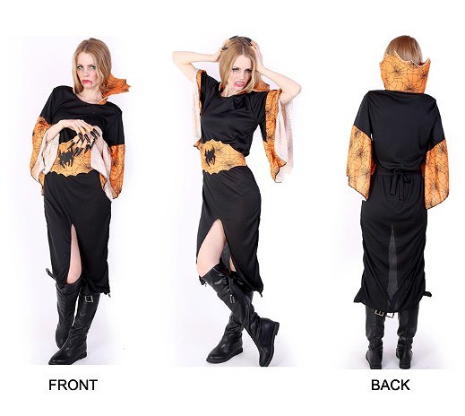 レディース　ハロウィン　コスチューム　魔女　ゴースト　幽霊　かぼちゃ　蜘蛛　パンプキン　スパイダー　ジャック　フリーサイズ　本格派　リアルデザイン　公演　演劇　お化け　ハロウィン　コスプレ　衣装　イベント　パーティ　仮装　ブラック　オレンジ　送料無料