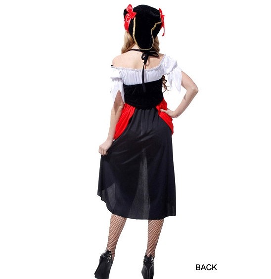 レディース　ハロウィン　コスチューム　海賊　キャプテン　パイレーツ　フリーサイズ　本格派　リアルデザイン　公演　演劇　お化け　ハロウィン　コスプレ　衣装　イベント　パーティ　仮装　ブラック　ホワイト　レッド　送料無料