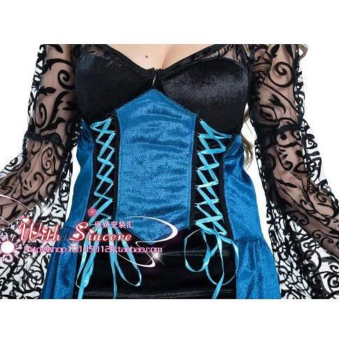 レディース　ハロウィン　コスチューム　魔女　魔法使い　セクシー　フリーサイズ　本格派　リアルデザイン　公演　演劇　お化け　ハロウィン　コスプレ　衣装　イベント　パーティ　仮装　ブラック　ブルー　送料無料