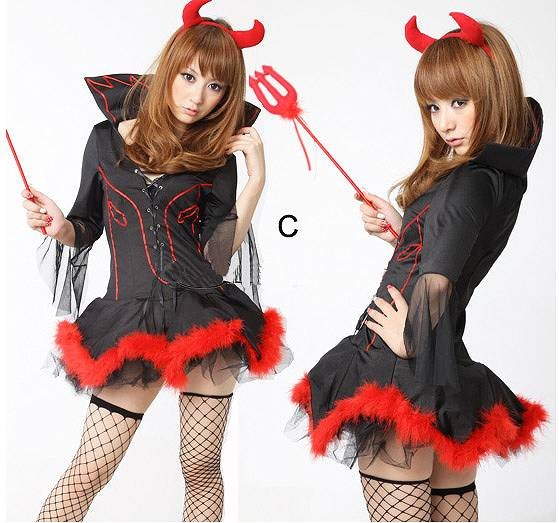 レディース　ハロウィン　コスチューム　小悪魔　悪魔　魔女　デビル　デーモン　セクシー　フリーサイズ　本格派　リアルデザイン　公演　演劇　お化け　ハロウィン　コスプレ　衣装　イベント　パーティ　仮装　レッド　ブラック　送料無料