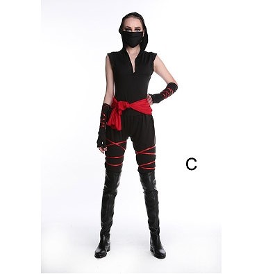 レディース　メンズ　ハロウィン　コスチューム　忍者　NINJA　くノ一　女忍者　戦士　本格派　リアルデザイン　公演　演劇　お化け　ハロウィン　コスプレ　衣装　イベント　パーティ　仮装　ブラック　レッド　送料無料