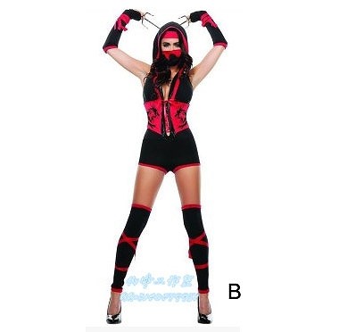 レディース　ハロウィン　コスチューム　忍者　NINJA　くノ一　女忍者　戦士　本格派　リアルデザイン　大きいサイズ　公演　演劇　お化け　ハロウィン　コスプレ　衣装　イベント　パーティ　仮装　ブラック　レッド　送料無料