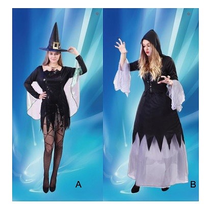 レディース　ハロウィン　コスチューム　魔女　魔法使い　魔術師　ウィザード　フリーサイズ　本格派　リアルデザイン　公演　演劇　お化け　ハロウィン　コスプレ　衣装　イベント　パーティ　仮装　ブラック　ホワイト　送料無料