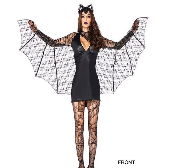 レディース　ハロウィン　コスチューム　バット　こうもり　蝙蝠　コウモリ　フリーサイズ　本格派　リアルデザイン　公演　演劇　お化け　ハロウィン　コスプレ　衣装　イベント　パーティ　仮装　ブラック　送料無料