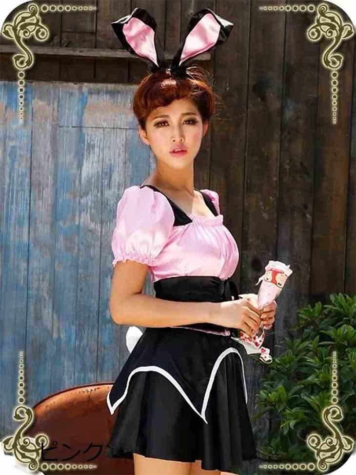 レディース　コスチューム　セクシー　バニー　ウサギ　ドレス　フリーサイズ　公演　演劇　ハロウィン　コスプレ　衣装　イベント　パーティ　仮装　ピンク　送料無料