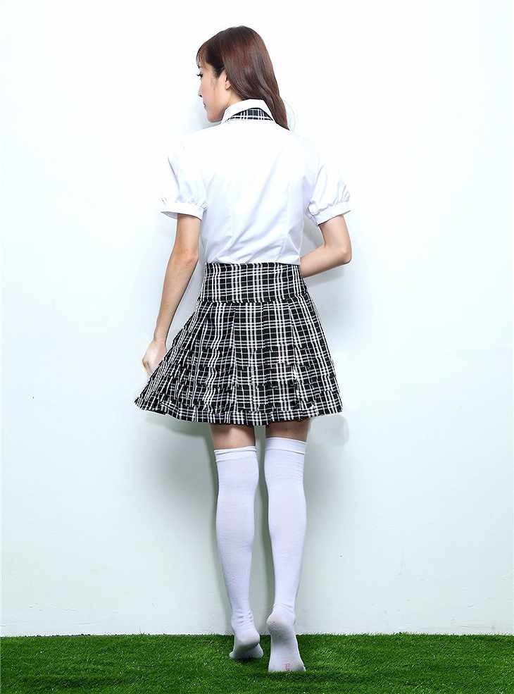 レディース　コスチューム　セーラー服　チェックスカート　フリーサイズ　公演　演劇　コスプレ　衣装　イベント　文化祭　パーティ　仮装　ブラック　送料無料