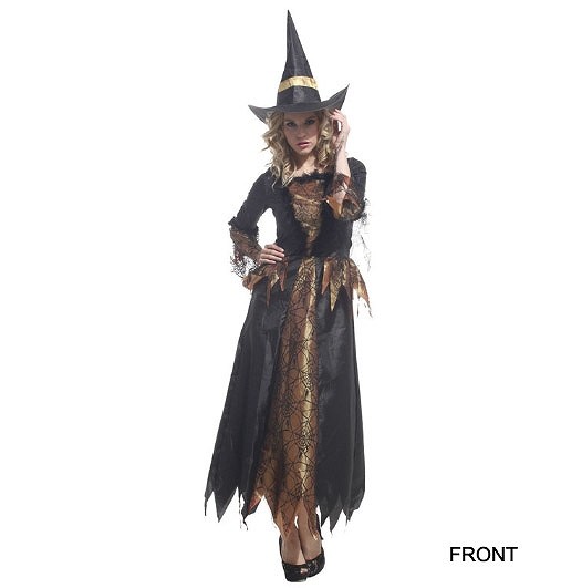 レディース　ハロウィン　コスチューム　魔女　魔法使い　呪術師　占い師　悪魔　ロングドレス　フリーサイズ　本格派　リアルデザイン　公演　演劇　お化け　ハロウィン　コスプレ　衣装　イベント　パーティ　仮装　ブラック　送料無料