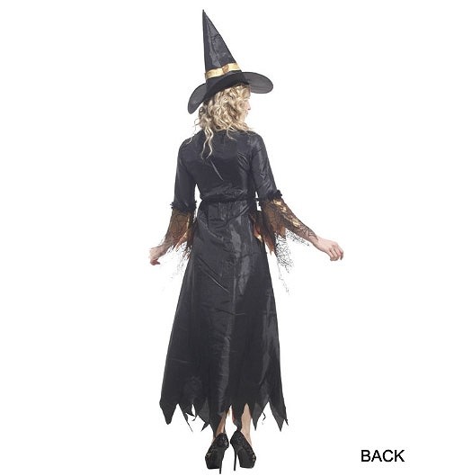 レディース　ハロウィン　コスチューム　魔女　魔法使い　呪術師　占い師　悪魔　ロングドレス　フリーサイズ　本格派　リアルデザイン　公演　演劇　お化け　ハロウィン　コスプレ　衣装　イベント　パーティ　仮装　ブラック　送料無料