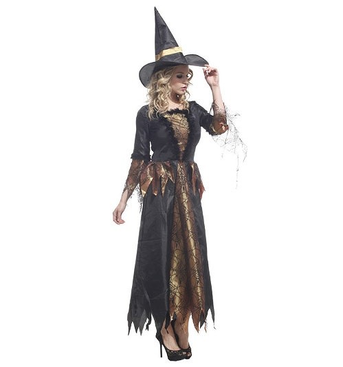 レディース　ハロウィン　コスチューム　魔女　魔法使い　呪術師　占い師　悪魔　ロングドレス　フリーサイズ　本格派　リアルデザイン　公演　演劇　お化け　ハロウィン　コスプレ　衣装　イベント　パーティ　仮装　ブラック　送料無料