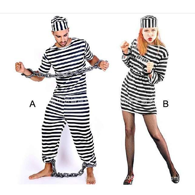 レディース　メンズ　ハロウィン　コスチューム　囚人服　ボーダー　女囚人　泥棒　脱走　脱獄　カップル　お揃い　フリーサイズ　本格派　リアルデザイン　公演　演劇　お化け　ハロウィン　コスプレ　衣装　イベント　パーティ　仮装　ブラック　ホワイト　送料無料