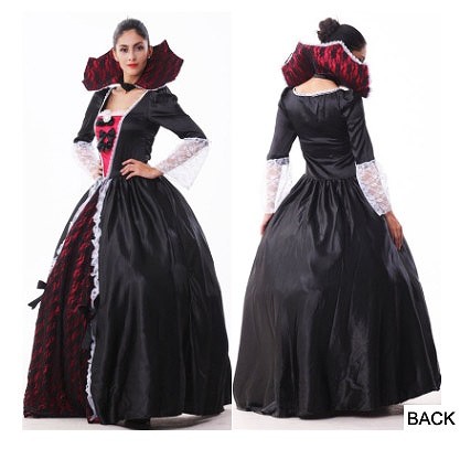 レディース　コスチューム　吸血鬼　ヴァンパイア　女王　お妃　女帝　ドラキュラ　魔女　魔法使い　ゾンビ　花嫁　フリーサイズ　本格派　リアルデザイン　ハロウィン　公演　演劇　お化け　コスプレ　衣装　イベント　パーティ　仮装　ブラック　送料無料