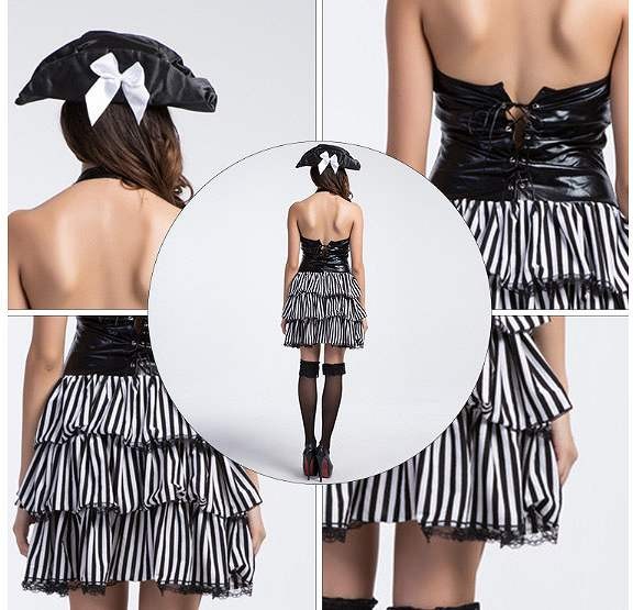 レディース　コスチューム　女海賊　キャプテン　パイレーツ　フリーサイズ　本格派　リアルデザイン　ハロウィン　公演　演劇　お化け　コスプレ　衣装　イベント　パーティ　仮装　ブラック　送料無料