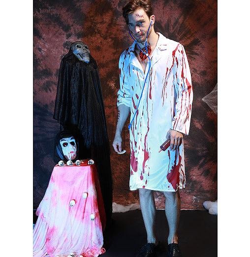 レディース　メンズ　コスチューム　ドクター　医者　聴診器　流血　ホラー　フリーサイズ　本格派　リアルデザイン　ハロウィン　公演　演劇　お化け　コスプレ　衣装　イベント　パーティ　仮装　ホワイト　送料無料