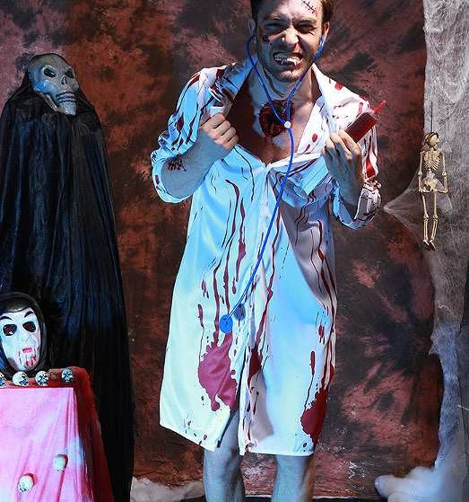 レディース　メンズ　コスチューム　ドクター　医者　聴診器　流血　ホラー　フリーサイズ　本格派　リアルデザイン　ハロウィン　公演　演劇　お化け　コスプレ　衣装　イベント　パーティ　仮装　ホワイト　送料無料