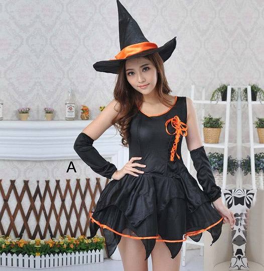 レディース　コスチューム　魔女　ドレス　魔法使い　かわいい　キュート　セクシー　フリーサイズ　本格派　リアルデザイン　ハロウィン　公演　演劇　お化け　コスプレ　衣装　イベント　パーティ　仮装　ブラック　送料無料