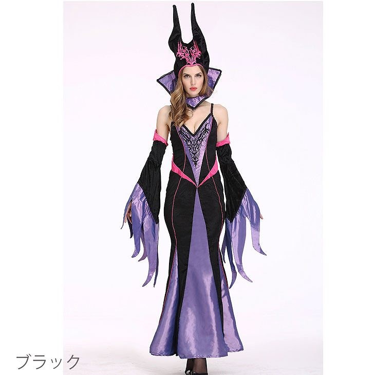 レディース　コスチューム　魔女　ドレス　ハロウィン　コスプレ　衣装　本格派　リアル　ステージ　演劇　公演　イベント　パーティ　仮装　ブラック　送料無料