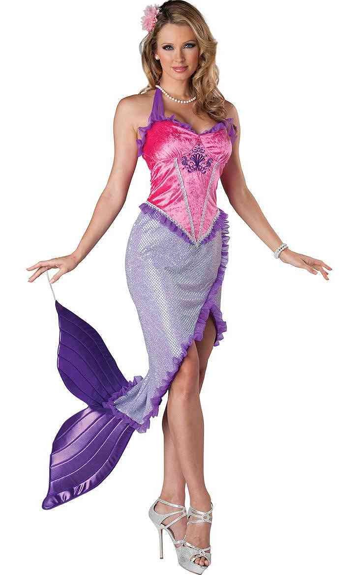 レディース　コスチューム　人魚　マーメイド　ドレス　ハロウィン　コスプレ　セクシー　衣装　本格派　リアル　ステージ　演劇　公演　イベント　パーティ　仮装　パープル　送料無料