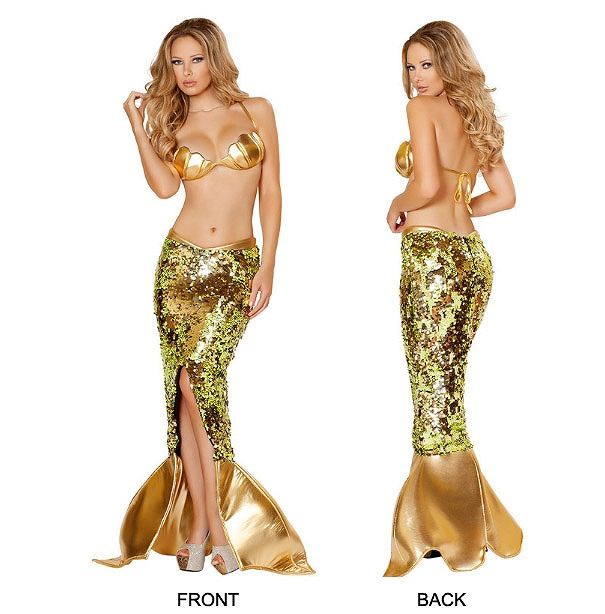 レディース　コスチューム　人魚姫　マーメイド　人魚　プリンセス　大きいサイズ　スパンコール　セクシー　本格派　リアルデザイン　公演　演劇　お化け　ハロウィン　コスプレ　衣装　イベント　パーティ　仮装　ゴールド　送料無料