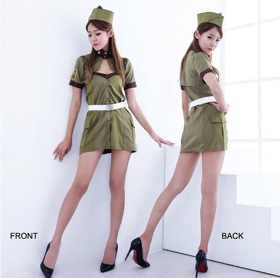 レディース　コスチューム　制服　ユニフォーム　パイロット　飛行士　軍服　兵士　大きいサイズ　本格派　リアルデザイン　公演　演劇　お化け　ハロウィン　コスプレ　衣装　イベント　パーティ　仮装　グリーン　送料無料