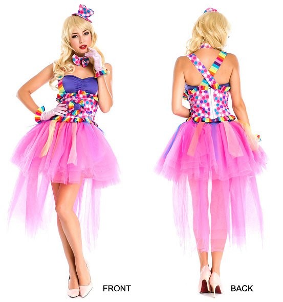 レディース　コスチューム　セクシー　ピエロ　サーカス　妖精　ステージ　フリーサイズ　カラフル　本格派　リアルデザイン　公演　演劇　お化け　ハロウィン　コスプレ　衣装　イベント　パーティ　仮装　ピンク　送料無料