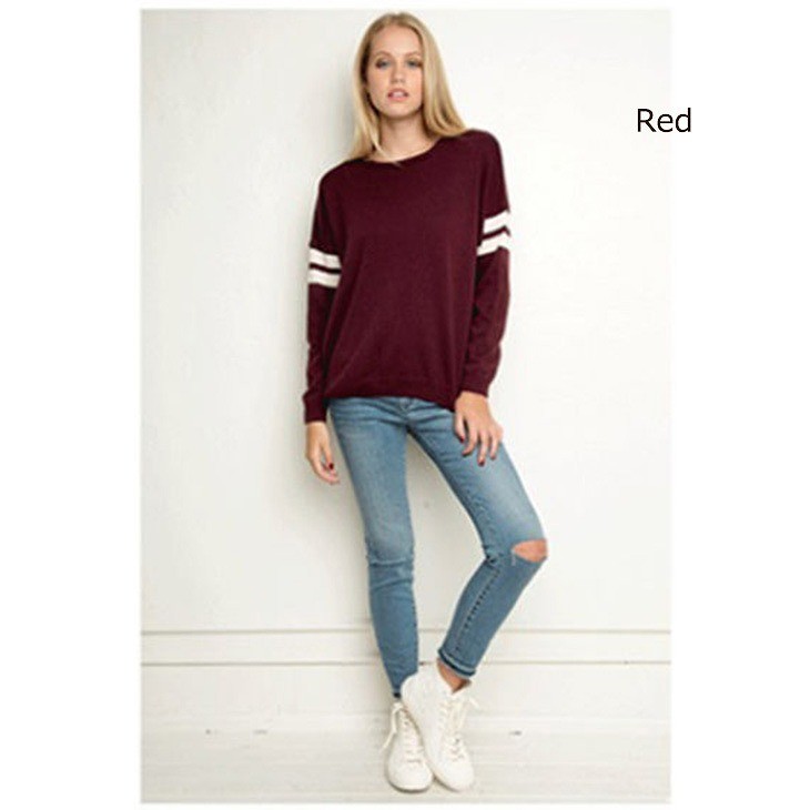 レディース　セーター　長袖　ストライプ　ラウンドネック　ミディアム丈　大人カジュアル　普段着　お出かけ　おしゃれ　デート　リゾート　ホワイト　レッド　グレー　ブラック　送料無料