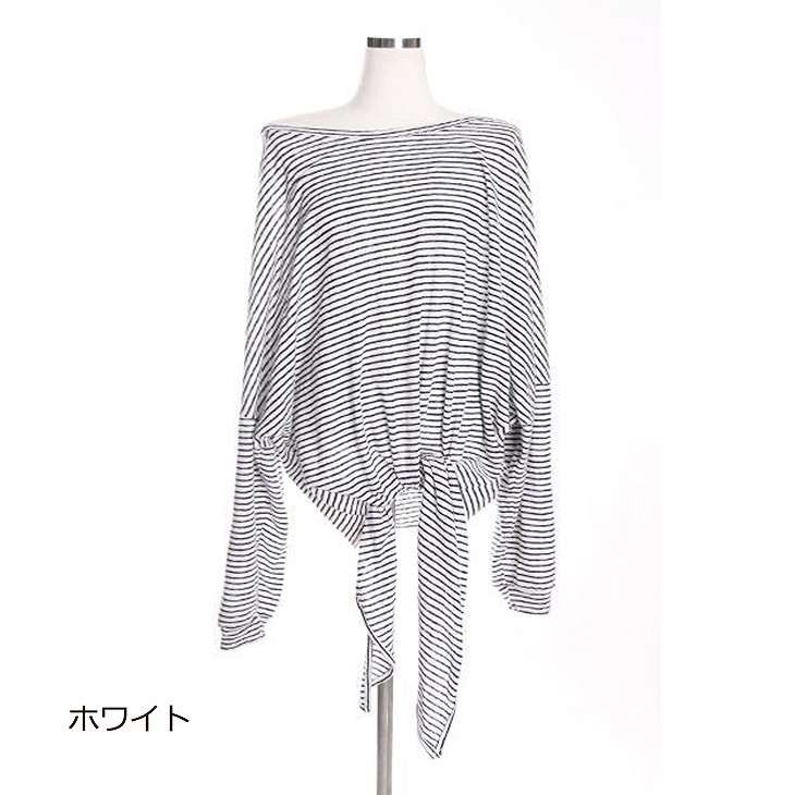 レディース　Ｔシャツ　長袖　ミドル丈　ピンストライプ　パッドスリーブ　大人カジュアル　普段着　お出かけ　おしゃれ　デート　リゾート　ホワイト　ブラック　送料無料