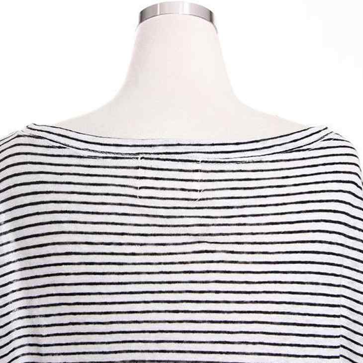 レディース　Ｔシャツ　長袖　ミドル丈　ピンストライプ　パッドスリーブ　大人カジュアル　普段着　お出かけ　おしゃれ　デート　リゾート　ホワイト　ブラック　送料無料