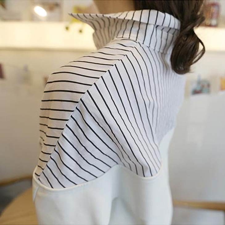 レディース　ドレスシャツ　ロング丈　長袖　ストライプ切り替え　大人カジュアル　普段着　お出かけ　おしゃれ　デート　リゾート　ホワイト　ホワイト　送料無料