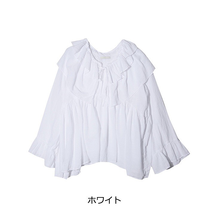 レディース　シャツ　ミドル丈　長袖　ホーンスリーブ　Ｖネック　大人カジュアル　普段着　お出かけ　おしゃれ　デート　リゾート　ブラウン　ホワイト　送料無料